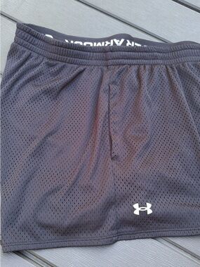 Under Armour Women’s Black Athletic Mesh Shorts with White Logo